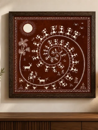 Warli Spiral Tarpa Dance Canvas Print - Traditional Indian Tribal Wall Art