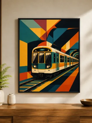 Retro Metro Train Canvas Print - Geometric Tunnel Subway Wall Art