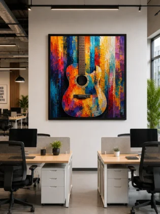Acoustic Guitar Color Maximal Canvas Print - Retro Impasto Music Wall Art