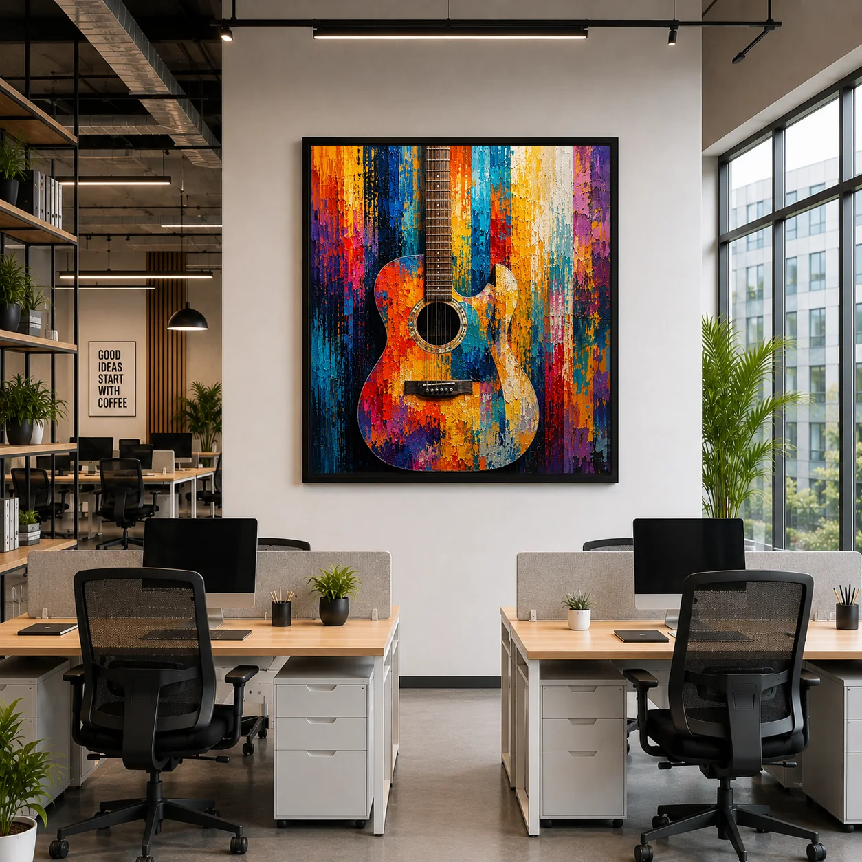 Acoustic Guitar Color Maximal Canvas Print - Retro Impasto Music Wall Art
