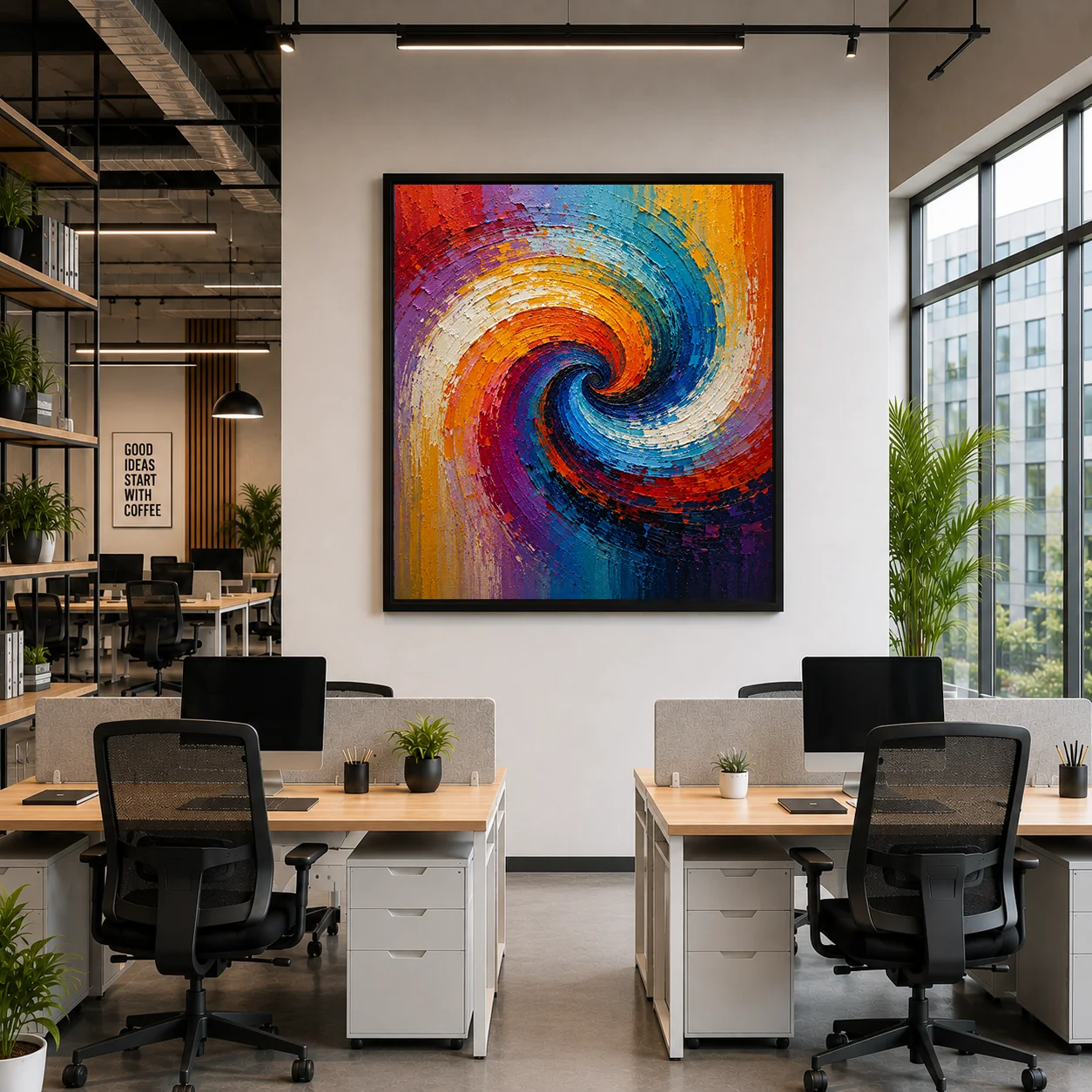 Swirling Vortex Abstract Color Maximal Canvas Print - Retro Impasto Spiral Wall Art