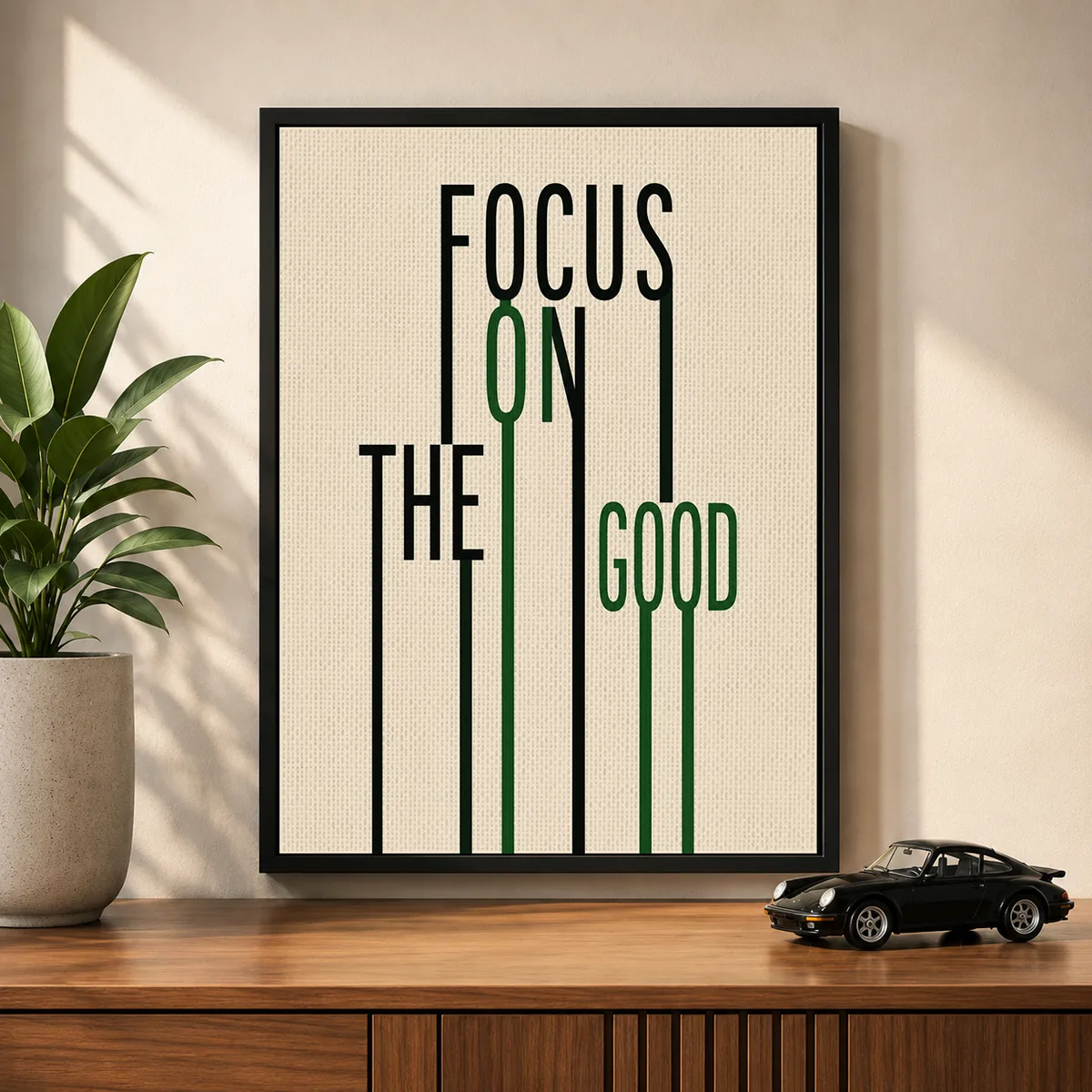 Minimalist Linear Typography Canvas Print – "Focus On The Good"