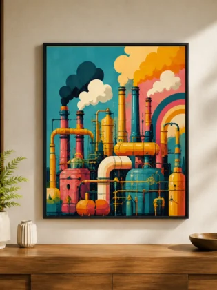 Retro Industrial Factory Canvas Print - Vintage Pop Art Machinery Wall Art