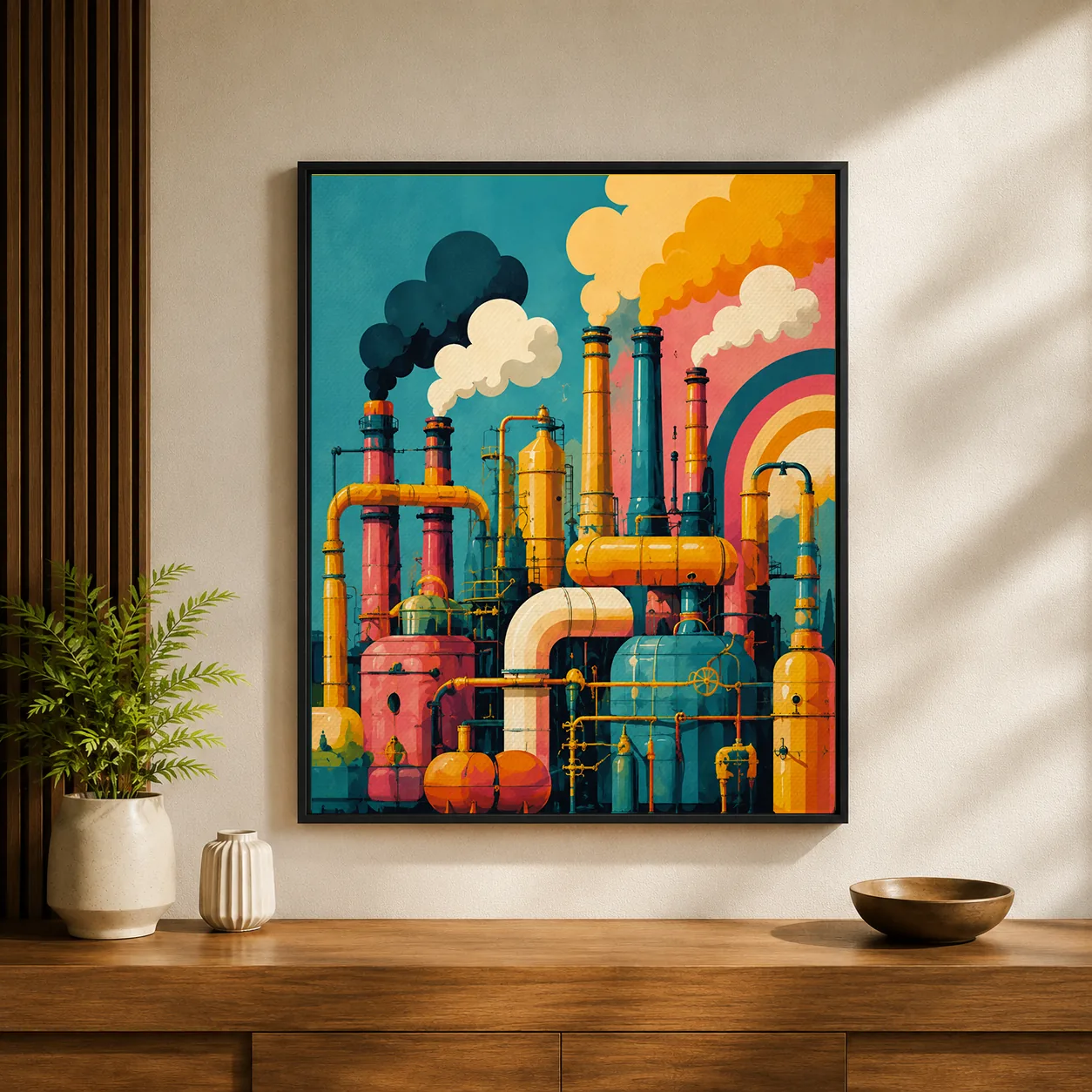 Retro Industrial Factory Canvas Print - Vintage Pop Art Machinery Wall Art