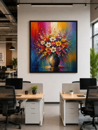 Floral Bouquet in Vase Color Maximal Canvas Print - Retro Impasto Still Life Wall Art