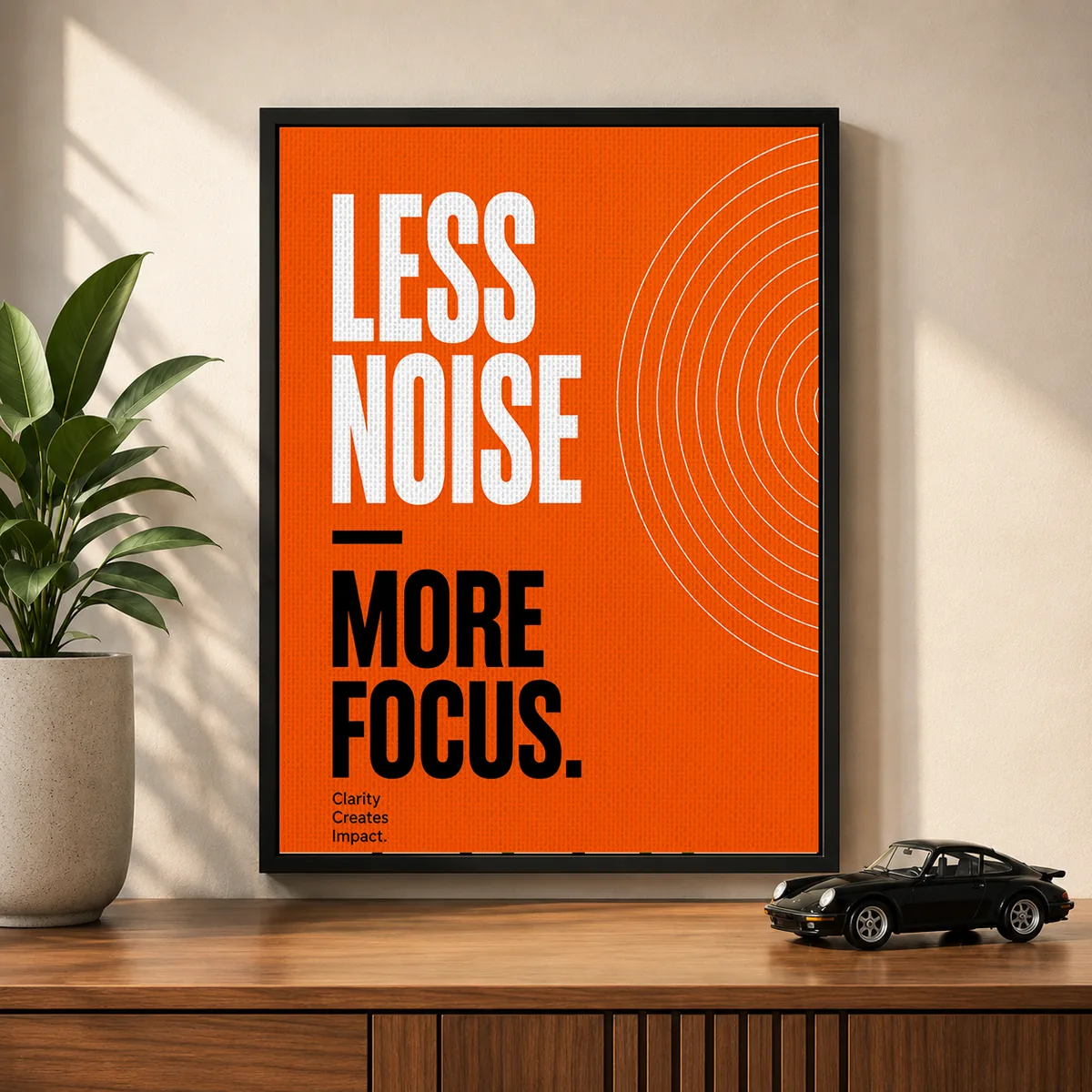 Modern Geometric Typography Canvas Print – "Less Noise, More Focus"