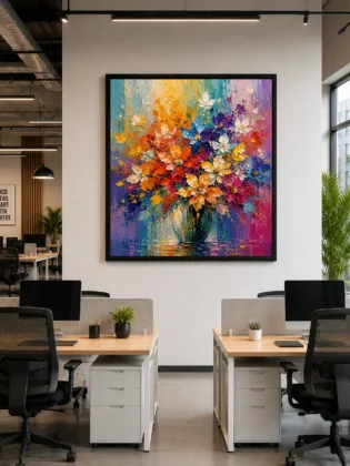 Vibrant Wildflower Bouquet in Vase Color Maximal Canvas Print - Retro Impasto Still Life Wall Art