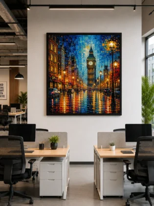 London Big Ben Street Scene Color Maximal Canvas Print - Retro Impasto Cityscape Wall Art
