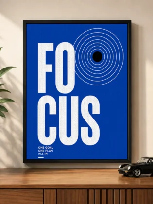 Modern Target Graphic Typography Canvas Print – "FOCUS: One Goal, One Plan, All In"