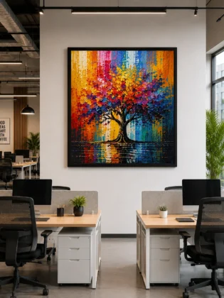 Tree of Life Landscape Color Maximal Canvas Print - Retro Impasto Rainbow Wall Art
