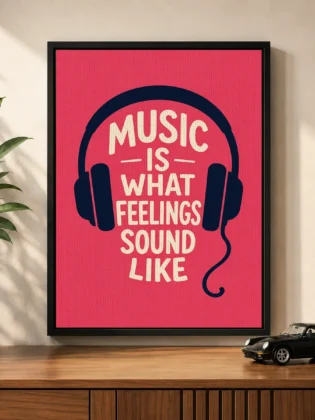 Modern Music Quote Typography Canvas Print – "Music Is What Feelings Sound Like"