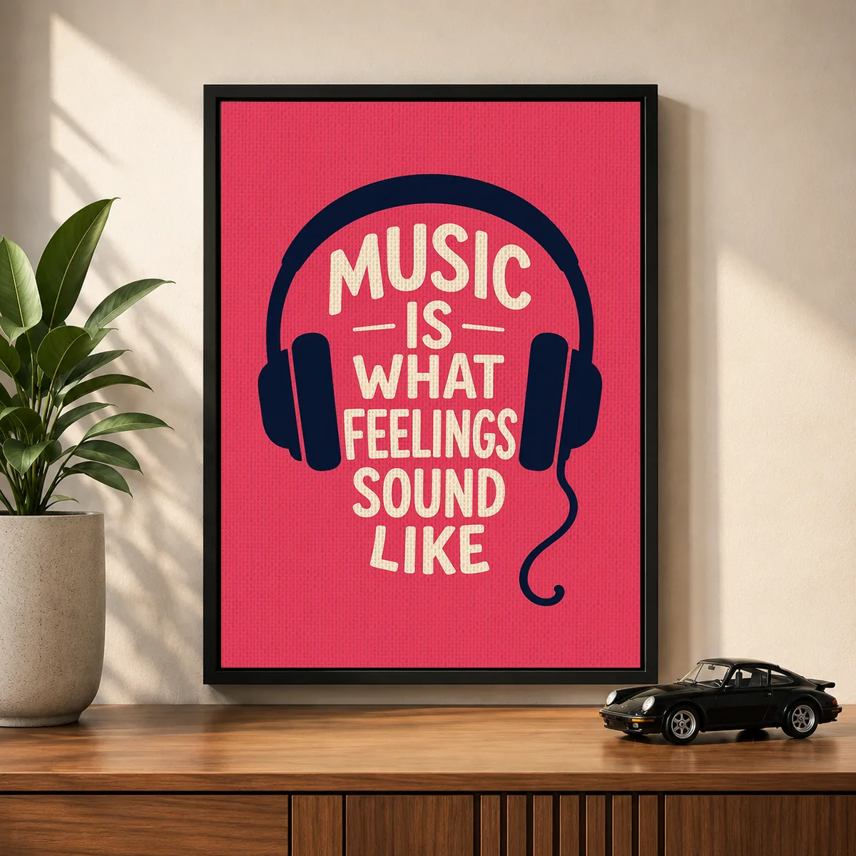 Modern Music Quote Typography Canvas Print – "Music Is What Feelings Sound Like"