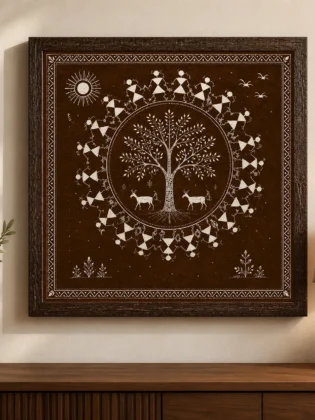 Warli Tree of Life Canvas Print - Traditional Indian Folk Art