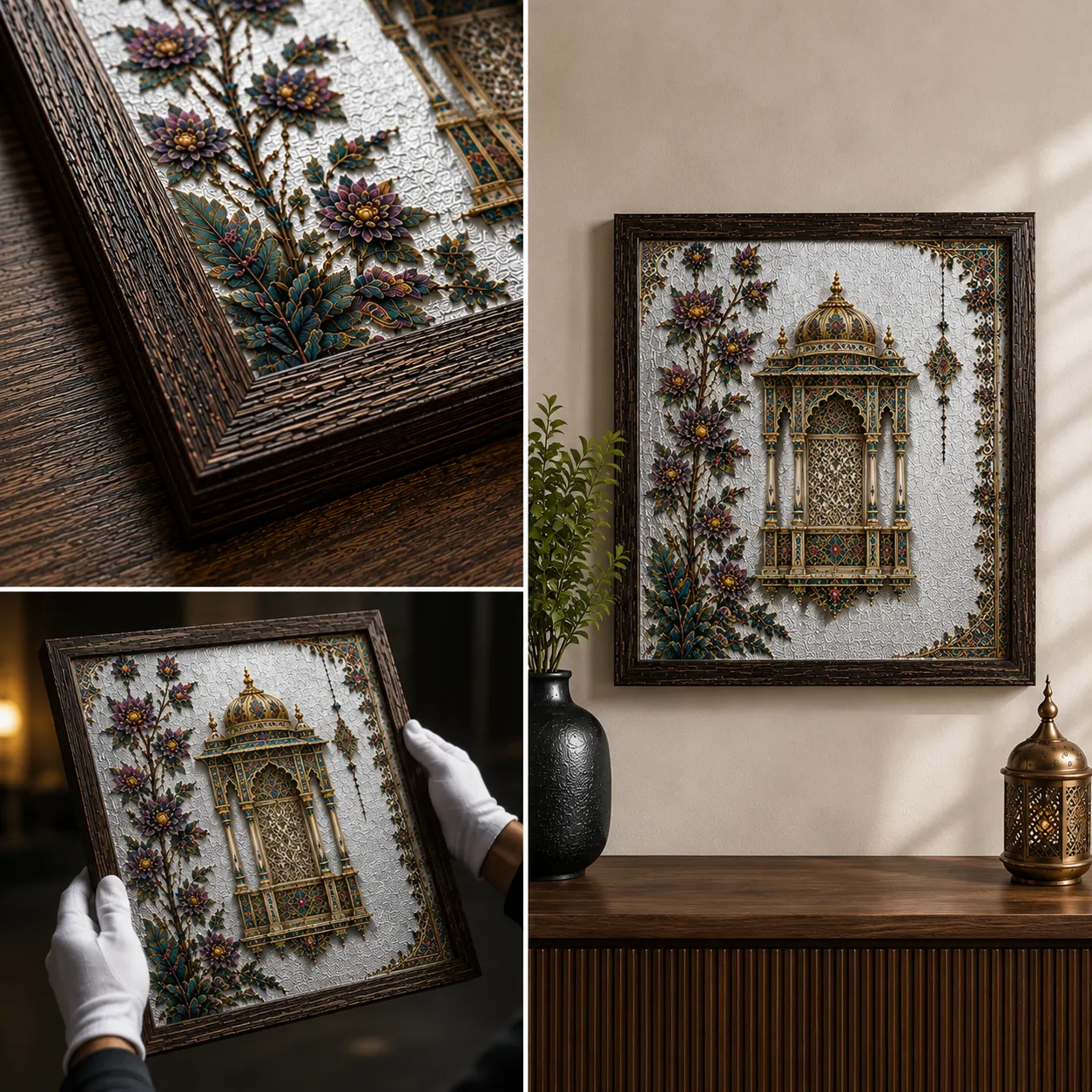 Luxury Ornate Mughal Window Canvas Art – Premium Silver Metallic Jharokha Print - Image 4