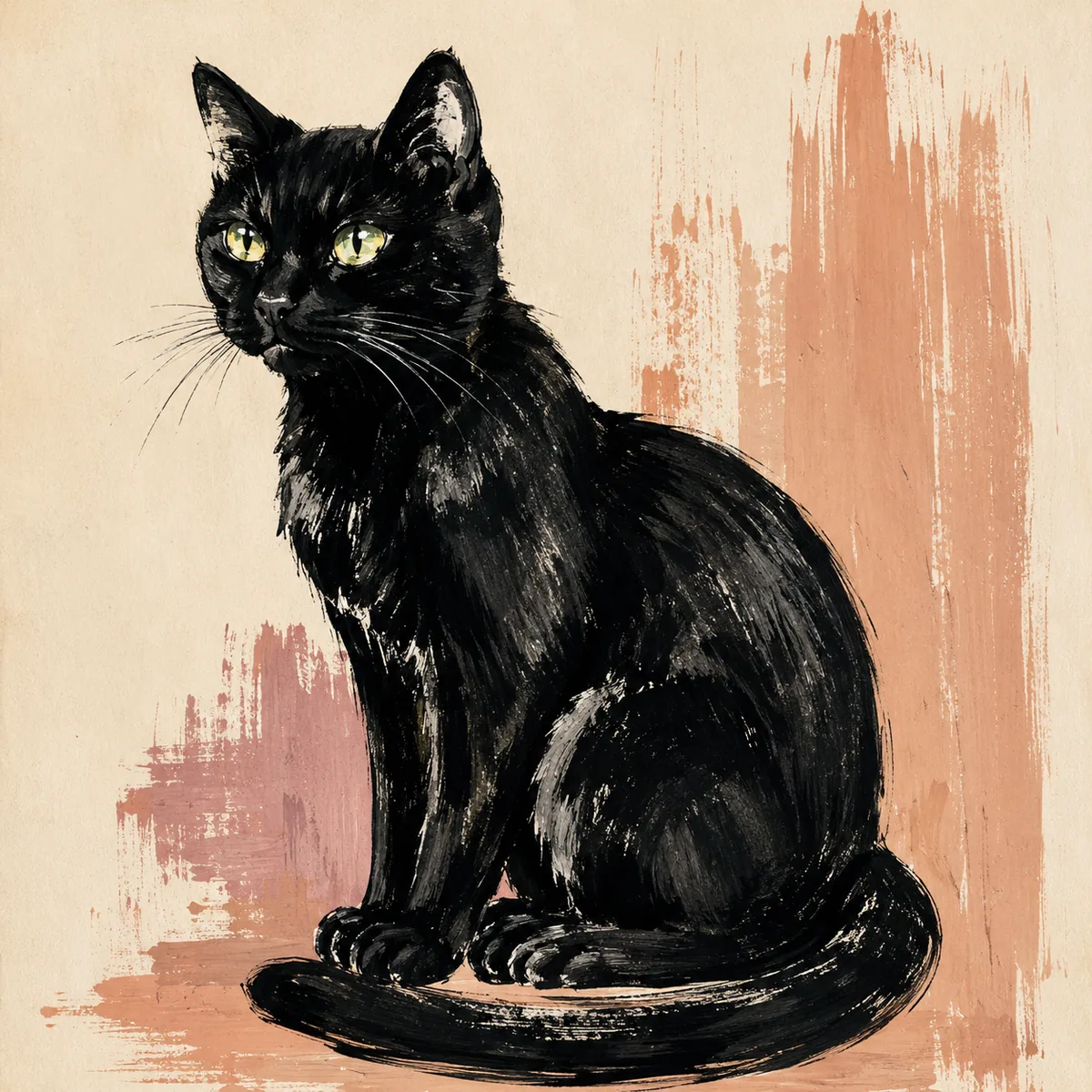 Midnight Familiar Black Cat Canvas Art – Terracotta & Ink - Image 2