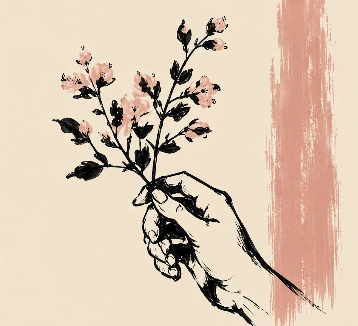Minimalist Hand & Cherry Blossom Canvas Art – Organic Modern Print - Image 2