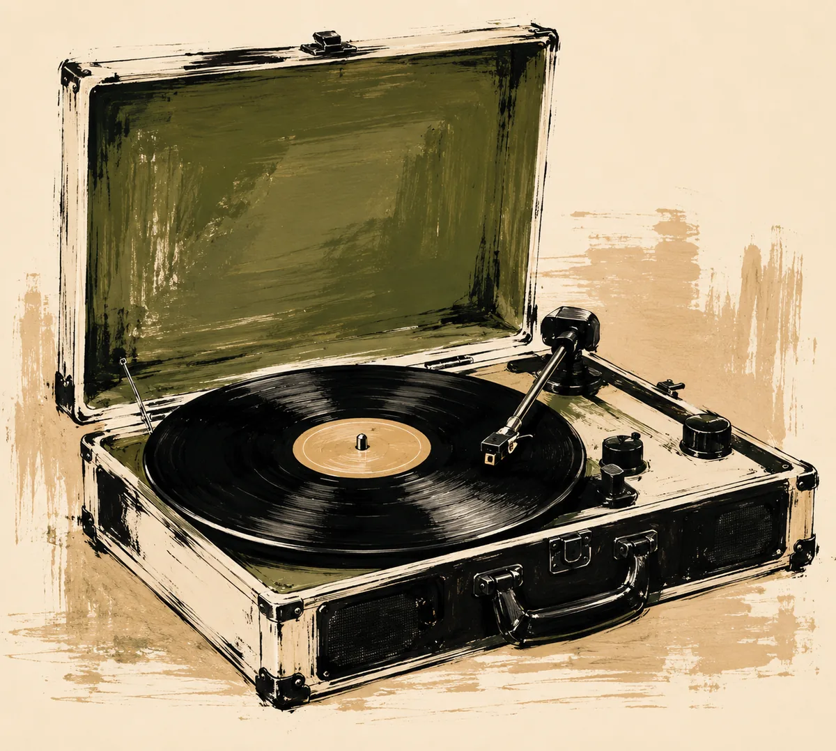 Vintage Record Player Canvas Print – Retro Vinyl Turntable Brushstroke Art - Image 3