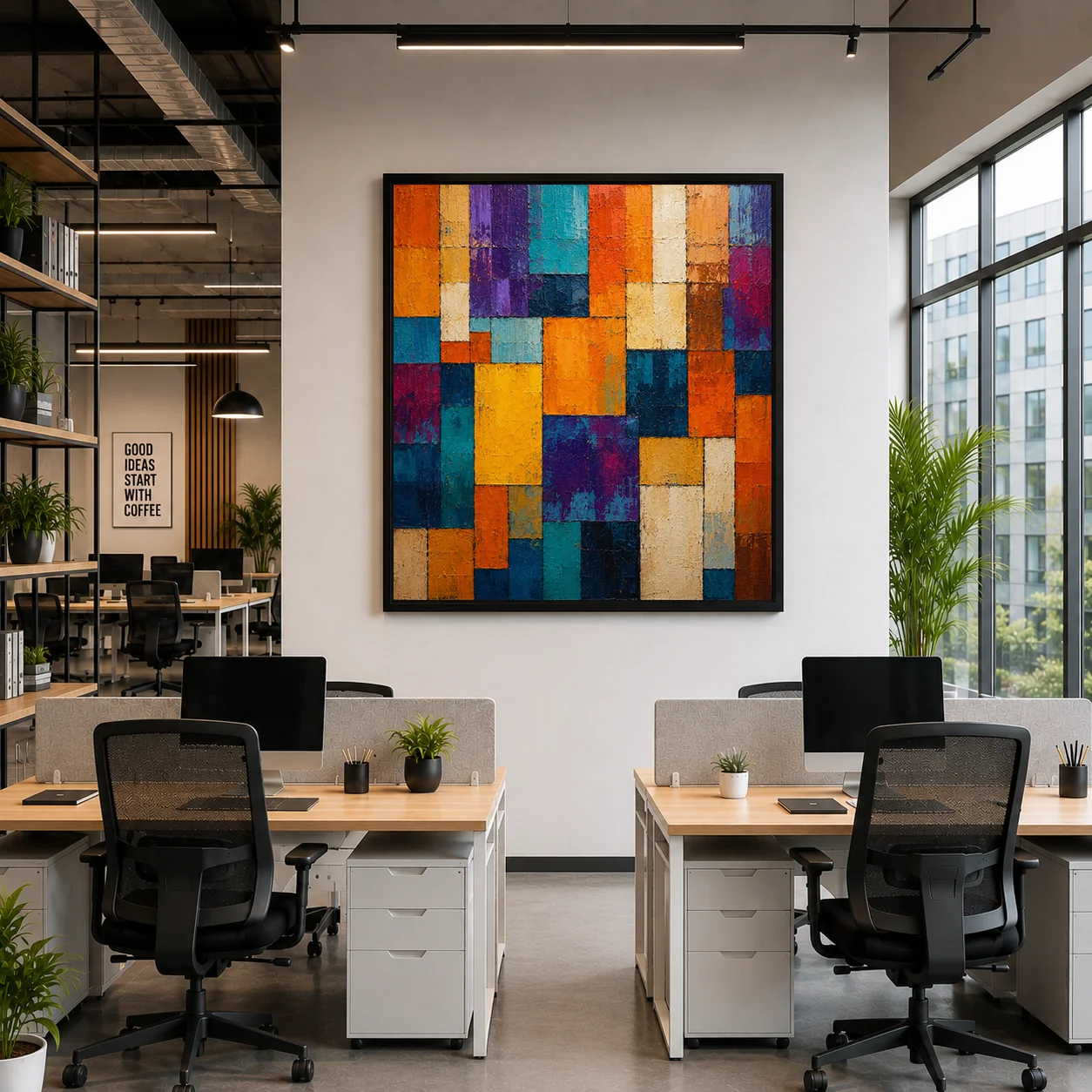 Geometric Block Patchwork Color Maximal Canvas Print - Retro Impasto Abstract Wall Art
