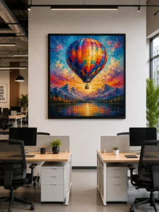 Hot Air Balloon Mountain Landscape Color Maximal Canvas Print - Retro Impasto Nature Wall Art