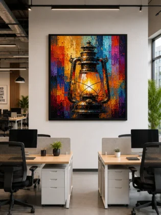 Vintage Lantern Color Maximal Canvas Print - Retro Impasto Still Life Wall Art