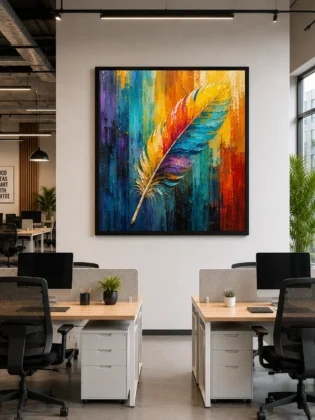 Rainbow Feather Color Maximal Canvas Print - Retro Impasto Abstract Nature Wall Art