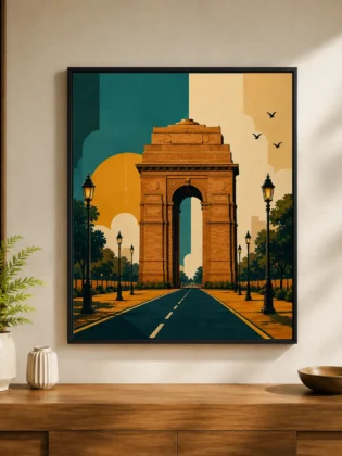 Retro India Gate Canvas Print - Vintage Delhi Monument Wall Art