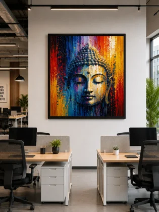 Meditating Buddha Color Maximal Canvas Print - Retro Impasto Spiritual Wall Art