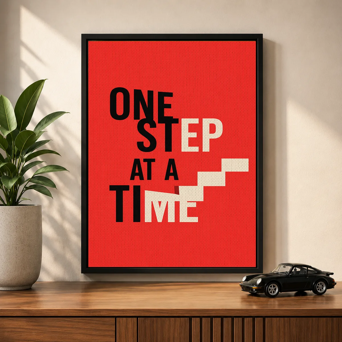 Inspirational Quote Typography Canvas Print – "One Step At A Time"