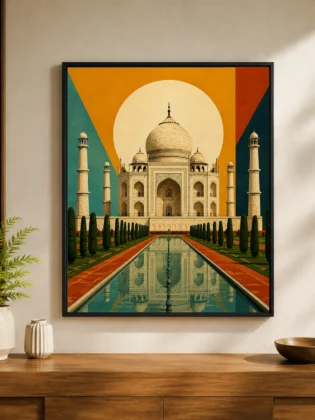 Retro Taj Mahal Canvas Print - Vintage Agra Monument Sunset Wall Art