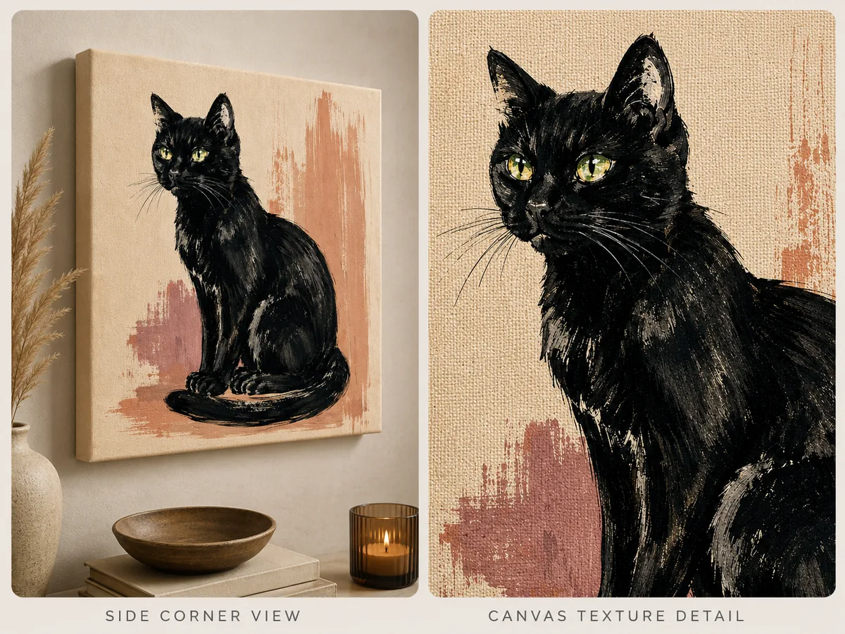 Midnight Familiar Black Cat Canvas Art – Terracotta & Ink - Image 3