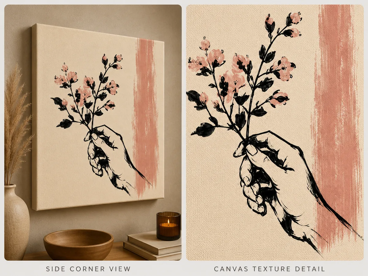 Minimalist Hand & Cherry Blossom Canvas Art – Organic Modern Print - Image 3