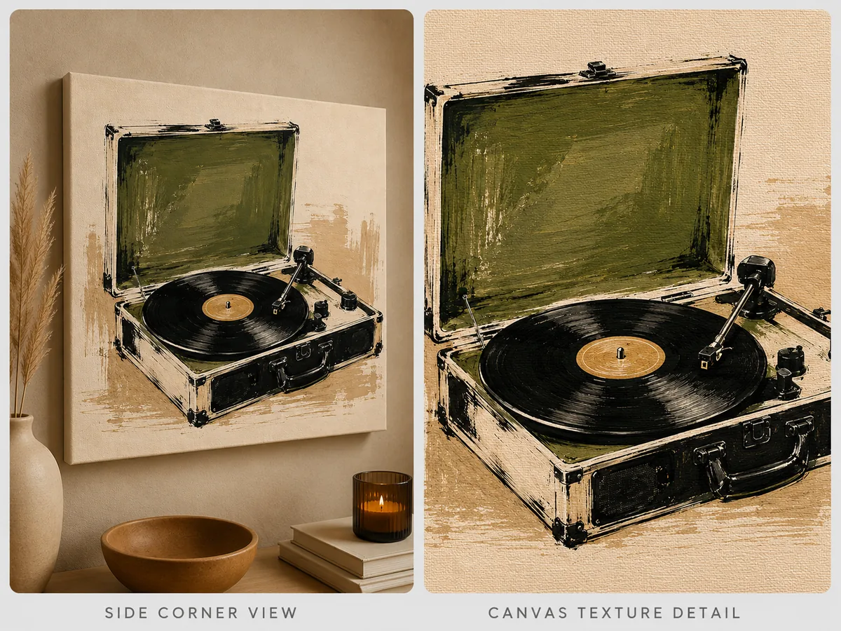 Vintage Record Player Canvas Print – Retro Vinyl Turntable Brushstroke Art - Image 2