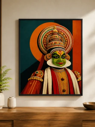 Retro Kathakali Canvas Print - Vintage Indian Classical Dance Wall Art