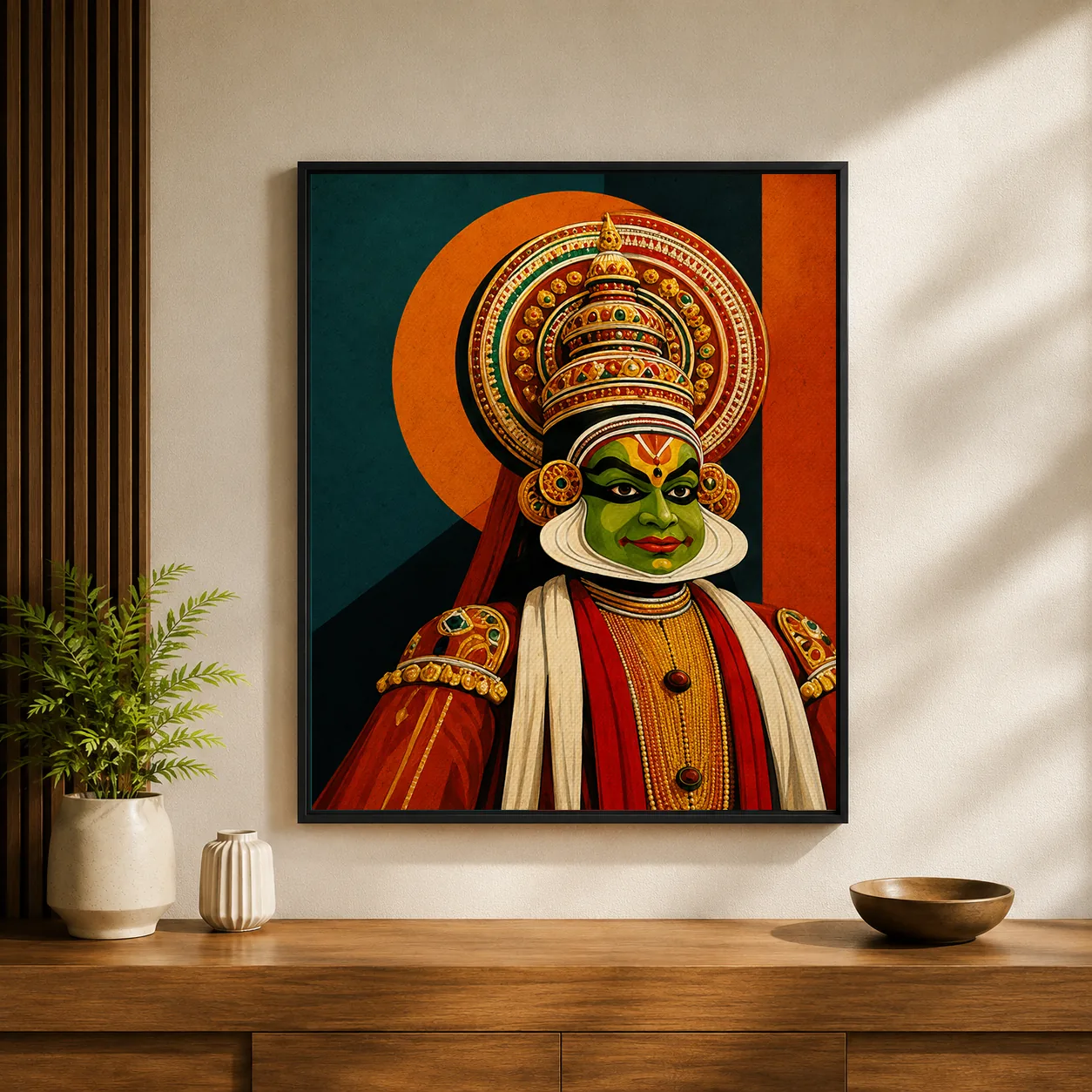 Retro Kathakali Canvas Print - Vintage Indian Classical Dance Wall Art