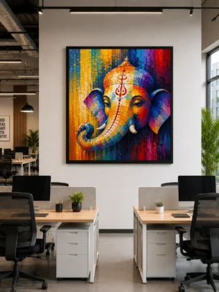 Lord Ganesha Color Maximal Canvas Print - Retro Impasto Spiritual Wall Art