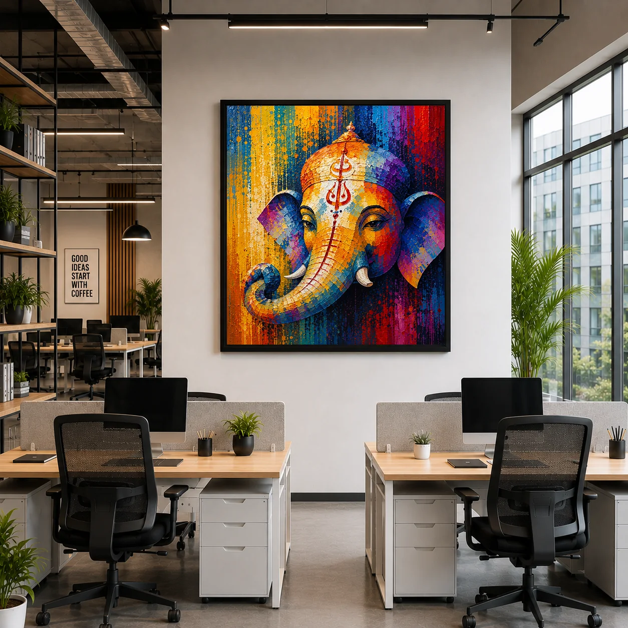 Lord Ganesha Color Maximal Canvas Print - Retro Impasto Spiritual Wall Art