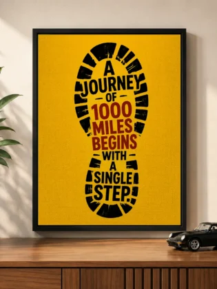Inspirational Shoe Print Typography Canvas Art – "A Journey Of 1000 Miles"