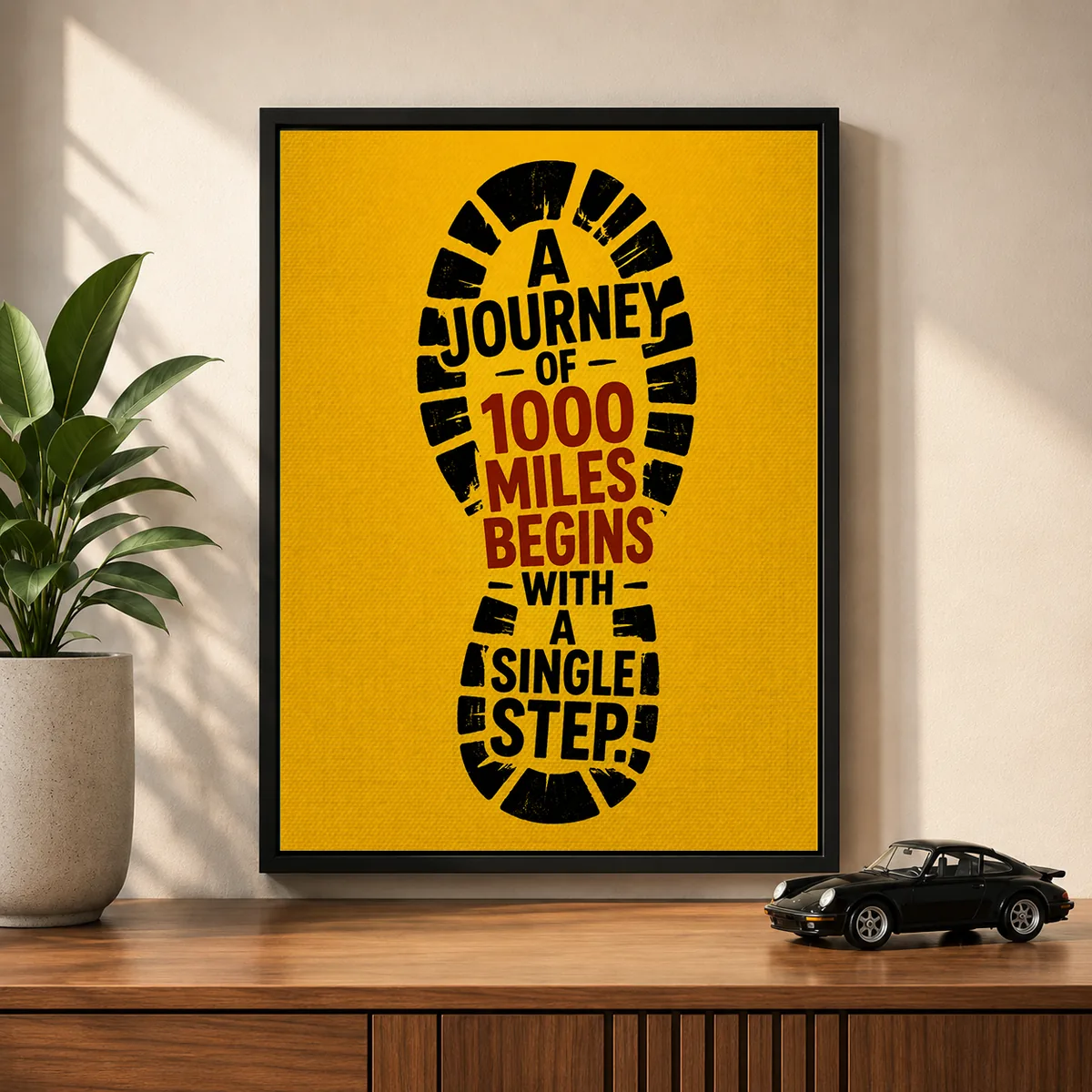 Inspirational Shoe Print Typography Canvas Art – "A Journey Of 1000 Miles"
