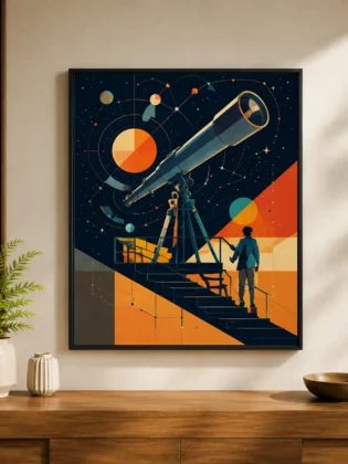 Retro Telescope Observatory Canvas Print - Vintage Stargazing Wall Art