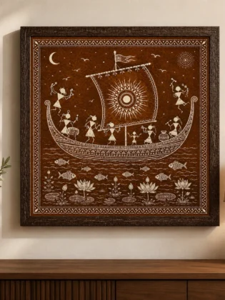 Warli Royal Boat & Voyage Canvas Print - Traditional Indian Tribal Wall Art | Dual Color He