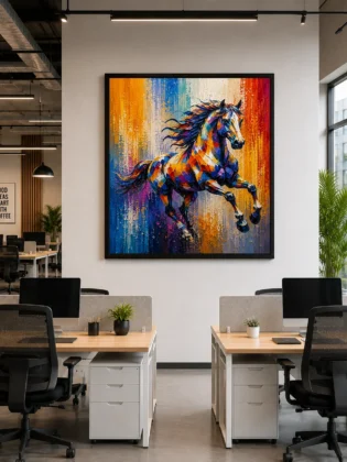 Galloping Horse Color Maximal Canvas Print - Retro Impasto Wildlife Wall Art