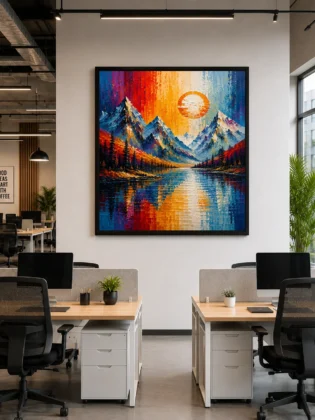 Mountain Sunset Landscape Color Maximal Canvas Print - Retro Impasto Nature Wall Art