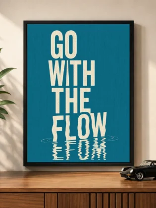 Minimalist Water Ripple Typography Canvas Print – "Go With The Flow"