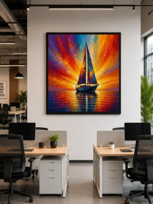 Sunset Sailboat Seascape Color Maximal Canvas Print - Retro Impasto Nautical Wall Art