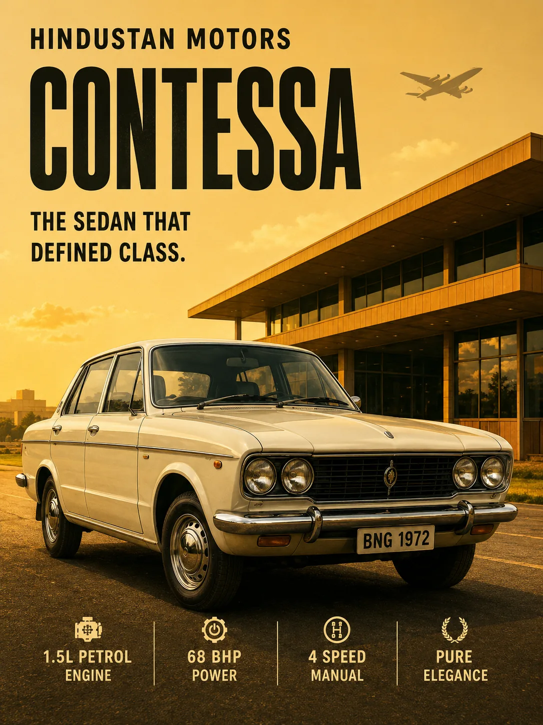 Vintage Hindustan Contessa Car Canvas Wall Art – Retro Indian Muscle Sedan Poster Print - Image 4