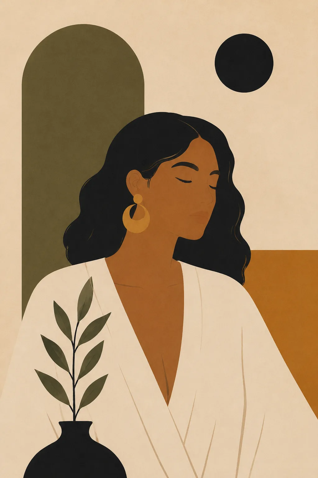 Minimalist Woman Portrait Canvas Print - Earthy Olive Green & Terracotta Boho Wall Art - Image 2