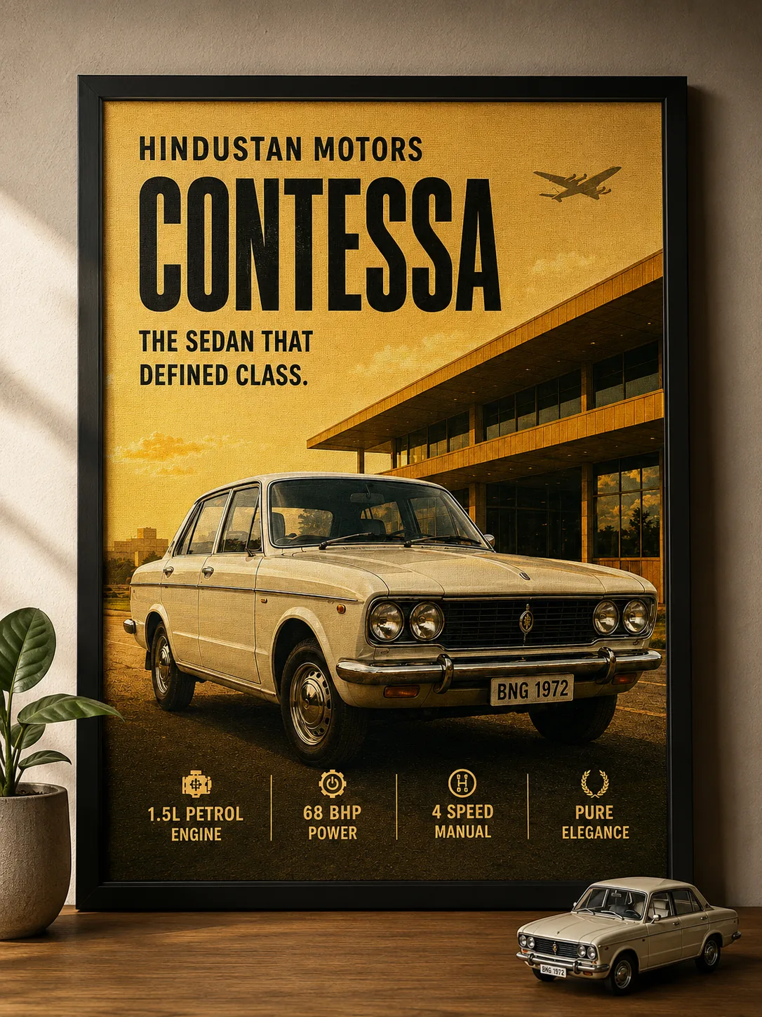 Vintage Hindustan Contessa Car Canvas Wall Art – Retro Indian Muscle Sedan Poster Print - Image 3