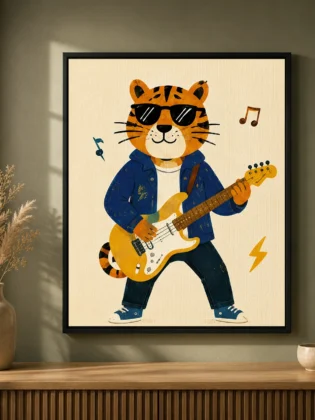 Cool Rockstar Tiger Playing Guitar Canvas Print - Funky Animal Kids Wall Art