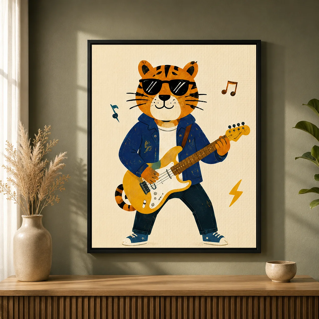 Cool Rockstar Tiger Playing Guitar Canvas Print - Funky Animal Kids Wall Art