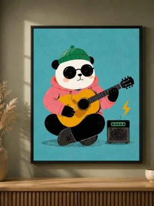 Rockstar Panda Playing Guitar Canvas Print - Cool Musician Panda Kids Wall Art